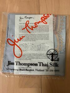 新品　ジムトンプソン Jim Thompson 40.5×40.5 水色　グレー系　ゾウ柄　象　シルクスカーフ　タペストリー　テーブル