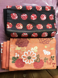 ★アンティーク/帯★古布/刺繍★花柄/名古屋帯2本★色やけあり