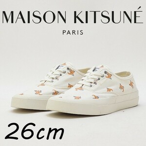 ◆MAISON KITSUNE メゾン キツネ キャンバス フォックスヘッド プリント 総柄 スニーカー シューズ 白 ホワイト 26cm