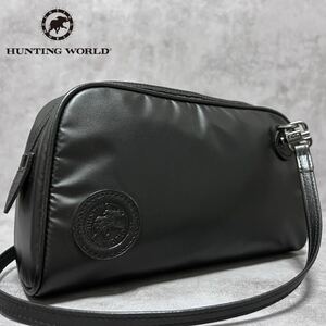 未使用級/現行●HUNTING WORLD ハンティングワールド バチュークロス 2way ショルダーバッグ セカンドバッグ ビジネス レザー 黒 メンズ