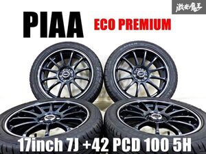 【 22年製 タイヤ付き!! 】 PIAA ピア ECO PREMIUM 17インチ 7J +42 PCD 100 5H 5穴 ホイール 4本 インプレッサ プリウス レガシィ 棚35A