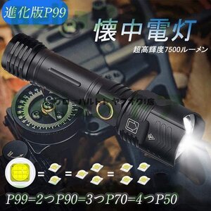 超人気 懐中電灯 ライト 超強力 超高輝度7500ルーメン ハンディライト CREE XHP99 ledライト キャンプ 軍用 最強 小型 USB充電式 S117