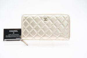 ☆安心の３大保証☆ ABランク ≪CHANEL シャネル/ラウンドファスナー長財布≫ A50097 マトラッセ ラムスキン ゴールド レザー 美品 送料込