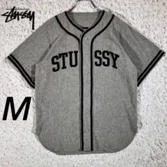 『希少』　stussy ベースボールシャツ　15周年限定　刺繍ロゴ　グレー　M