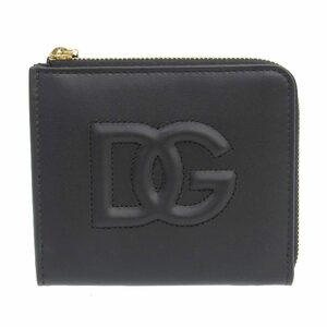 未使用 ドルチェ＆ガッバーナ Dolce&Gabbana 現行販売商品 DGロゴ L字ファスナー レザー コンパクト ウォレット 財布 黒 レディース