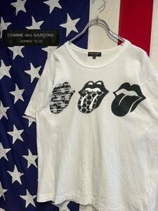 ★日本製★COMME des GARCONS×THE ROLLING STONES★コムデギャルソン×ローリングストーンズ★半袖Tシャツ★ホワイト★白★Mサイズ★