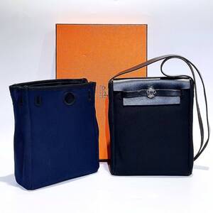 HERMES エルメス Herbag エールバッグ TPM ショルダーバッグ □H刻 ブラック ネイビー 替えバッグ 箱 レディース 斜め掛けバッグ 美品