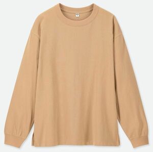 H6796　【新品タグ付き】UNIQLO　ユニクロ　コットンリラックスフィットクルーネックT　長袖　ロンT　ベージュ　M