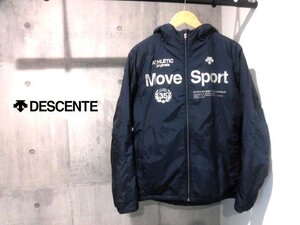 美品 DESCENTE デサント Move Sport EKS+THERMOフーデッド ウインドブレーカー L/フード付き ナイロンジャケット/ネイビー/メンズ/DMMQJF34