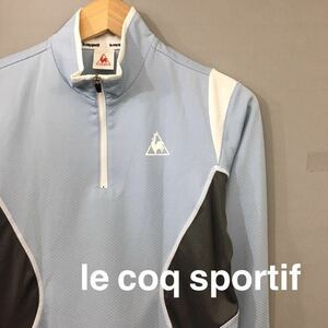 【美品・良品】ルコック le coq sportif ハーフジップ トレーニングウェア デサント 長袖 ドライ ライトブルー レディース Sサイズ ♭◇