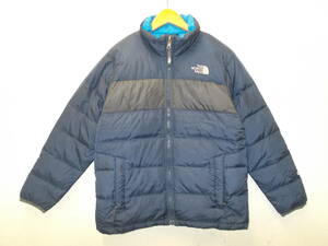 589◆THE NORTH FACE ダウンジャケット◆海外輸入正規品 ノースフェイス 140(L) 子供サイズ 表地ナイロン 550フィル アウトドア ネイビー3B