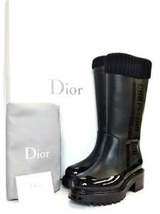 未使用 19-20AW Dior ディオール GREASER-D カーフスキン/ウール ロングブーツ 23cmくらい レザー ブーツ ブラック レディース 36