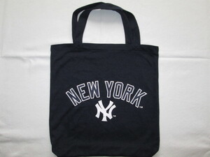 ★中古品 MLB NEW YORK Yankees ニューヨーク ヤンキース トートバッグ 手提げかばん 手提げ袋 エコバッグ 37cm 紺 薄手 ストレッチ素材★