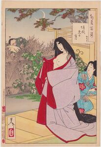 月百姿 垣間見の月 かほよ 芳年 真作 本物 浮世絵 木版画 大判 錦絵 明治19年(1886) 100aspectsofthemoon yoshitoshi ukiyoe hana_desu15