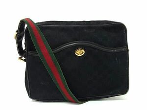 1円 GUCCI グッチ オールドグッチ ヴィンテージ シェリーライン ホースビット GG柄 GGキャンバス ワンショルダーバッグ ブラック系 BL1031