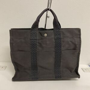 代PTB002-100◆ HERMES エルメス エールライン MM グレー キャンバス トートバッグ 