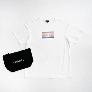 MG6408■シャネル CHANEL*23-24クルーズコレクション*非売品*コットン*半袖カットソー*Tシャツ*ラインストーン*ココマーク*ポーチ付き*M