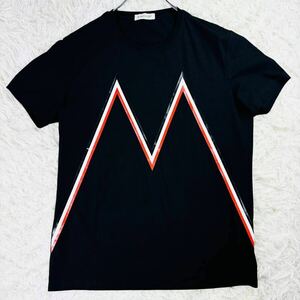 極美品 XLサイズ MONCLER モンクレール デカロゴ Mモチーフ マグリア 半袖 Tシャツ メンズ ブラック 黒 コットン 春夏 QR 確認済 正規品