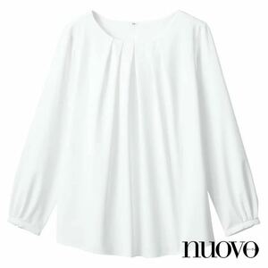 【在庫2】nuovo 事務服 長袖 ブラウス FB75590 ノーアイロン ノーカラー レディース オフィス 事務員 白 ホワイト 9号*コーラス*即決