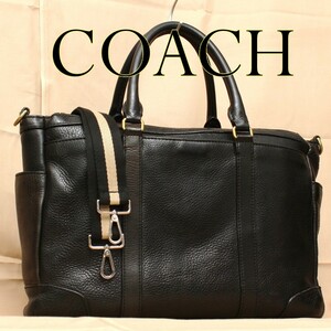 美品 コーチ COACH ブリーカー 71067 ブリーフケース ビジネスバッグ メトロポリタン 2way 斜め掛け シボ革 レザー ブラック メンズ m373