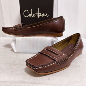 和516★ 箱付 COLE HAAN コールハーン コインローファー レザー シューズ 7 B ブラウン レディース