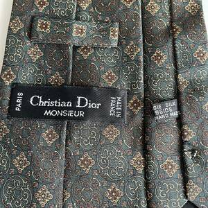 Christian Dior(クリスチャンディオール) 緑丸四角柄ワンポイントトロッター柄ネクタイ