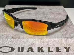 偏光★OAKLEYオークリー FLAK JACKET XL フラックジャケット 黒ブラック/FIRE POLARIZEDミラーレンズ USA製サングラス 釣りドライブ