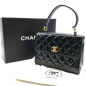 1円 美品 CHANEL シャネル ココマーク マトラッセ パテント ターンロック ハンド バッグ ブラック a6540