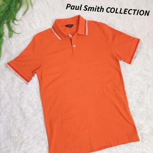 Paul Smith COLLECTION ラインリブ 半袖ポロシャツ Mサイズ オレンジ赤クリーム 81232