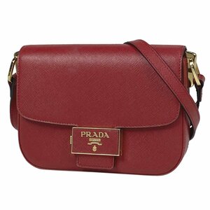 プラダ PRADA ロゴ ショルダーバッグ 斜め掛け 肩掛け ショルダーバッグ サフィアーノレザー レッド 1BD217 レディース 【中古】