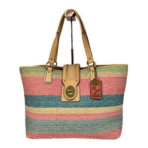 COACH　コーチ　トートバッグ　ストライプ　かごバッグ　ターンロック　19361