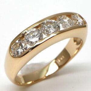 1ct up!!◆K18 天然ダイヤモンド一文字リング◆J 約3.4g 約10号 diamond ring指輪 jewelry ジュエリー EE4//EE4