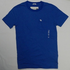 アバクロ　メンズ　Tシャツ　胸ポケット付き　S　ブルー　青　半袖　丸首　ワンポイント　トップス　ファッション　新品