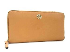 1円 ■極美品■ TORY BURCH トリーバーチ ロビンソン レザー ラウンドファスナー 長財布 ウォレット 札入れ 小銭入れ ブラウン系 FE6786