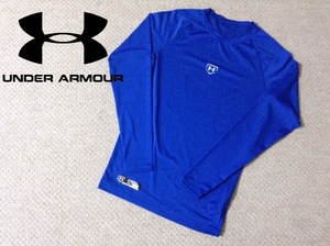 ★美品★アンダーアーマー ベースボール クルーネック ロングスリーブシャツ メンズ XL 青 ブルー 野球 部活 試合 UA UNDER ARMOUR