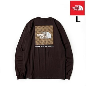 1円～!売切!【正規新品】THE NORTH FACE◆L/S BOX NSE TEE 長袖 Tシャツ ロンT US限定 ボックスロゴ 男女兼用 キャンプ(L)茶 総柄 180902-5