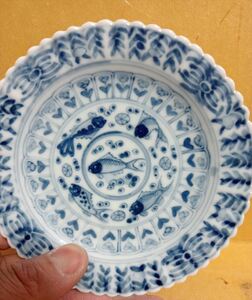 中国 清代 青花 染付 皿 魚紋 宣徳年製 茶道具