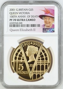 2001年 英国 イギリス ビクトリア女王 没後100年 5ポンド プルーフ 金貨 女王ラベル NGC PF70 ULTRA CAMEO ヤング ヴィクトリア 