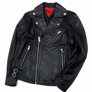 定価15万円●DIESEL ディーゼル ラムレザー ダブル ライダース ジャケット 革ジャン ブラック メンズ Sサイズ 羊革 バイク ウェア 正規品