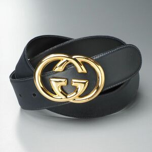 GQ0138◎イタリア製 オールドグッチ GUCCI ヴィンテージ トップ式 GGバックル レザーベルト 革ベルト ネイビー系 サイズ100-40 幅:4CM