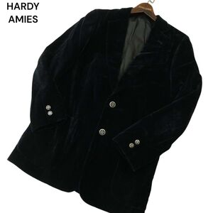 HARDY AMIES ハーディ エイミス 秋冬 ベロア★ ベルベット テーラード ジャケット ブレザー Sz.92YA6 メンズ ネイビー　A4T13244_C#N