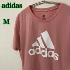 adidas アディダス ビッグロゴ プリント Tシャツ 古着 ピンク