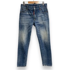 美品 22SS Dsquared2 ディースクエアード ペイント加工 ジップフライ ジーンズ デニムパンツ 36 インディゴブルー