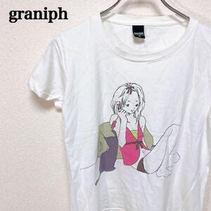 graniph グラニフ フロントデザイン プリント 半袖 Tシャツ ホワイト