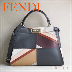 美品★ フェンディ FENDI 2way ピーカブー ハンドバッグ トート ショルダーバッグ 8BN290 カバー付 マルチカラー 柄 レザー ブランド ◆