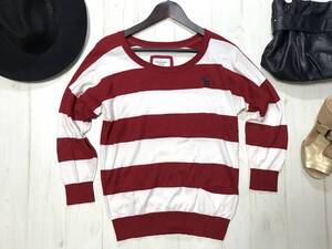 ★Abercrombie & Fitch アバクロンビー★ボーダー柄 ニットセーター★赤★size L★ニット★アバクロ★