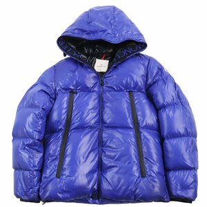 良品●MONCLER モンクレール 20-21AW BARONNIES バロニーズ ロゴワッペン ロゴ刺繍 フーデッドダウンジャケット ブルー 3 正規品 メンズ