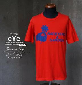 eye JUNYA WATANABE COMME des GARCONS MAN ジュンヤワタナベ マン 2012 SS 赤 製品染め BACKYARD & GARDEN プリント Tシャツ M 日本製