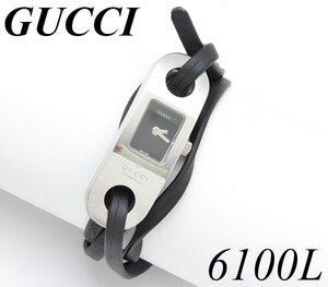 【ＤＭ】1円～GUCCI グッチ 6100L レディース レザーブレスレットQZ 腕時計 電池交換済