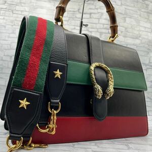 【美品】GUCCI グッチ ショルダーバッグ ハンド 斜め掛け 2way デュオニソス シェリーライン バンブー レザー ブラック メンズ レディース